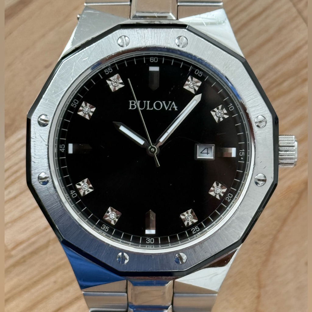 Bulova Classic Diamond Markers Mens Watch Black Dial Stainless Bracelet Date